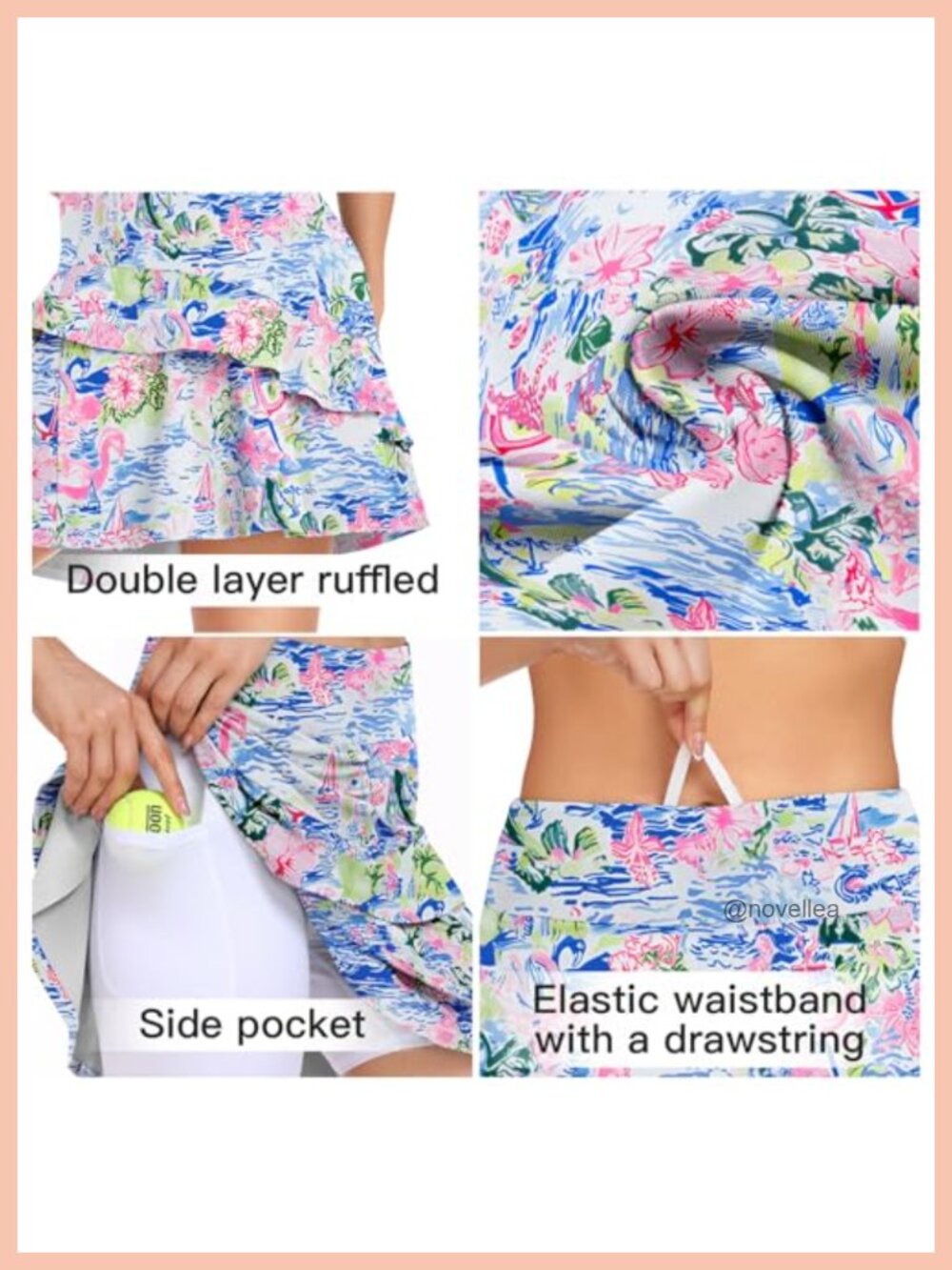 Women's Ruffle Pleated Golf Skort Athletic Tennis Pickleball Skirt with Pockets - Picture 3 of 6
